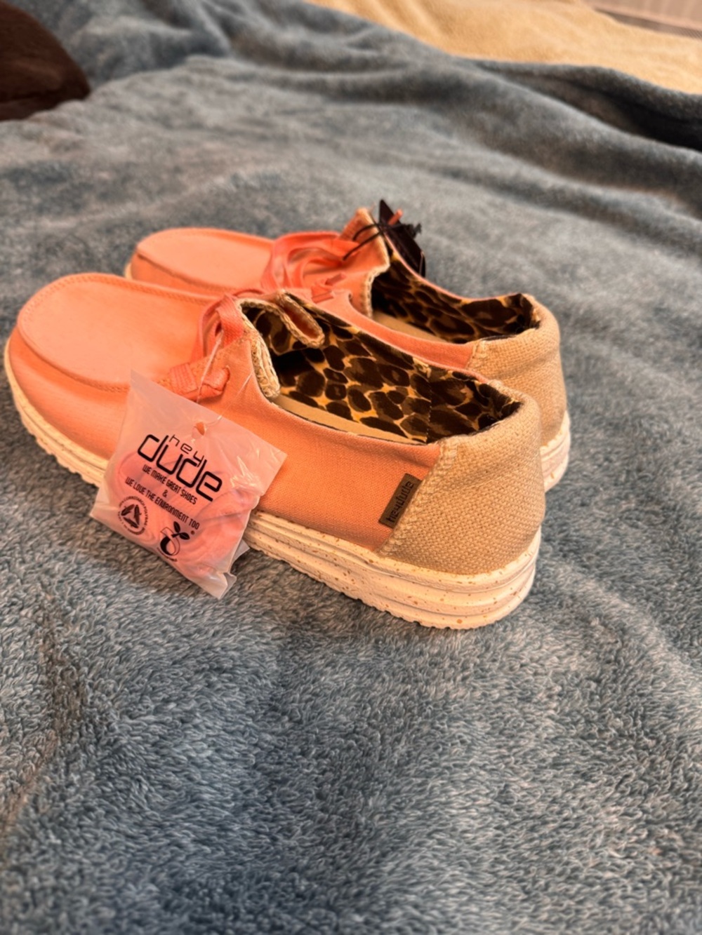 Hey Dude Coral Canvas Slip-On Flats with Leopard Lining